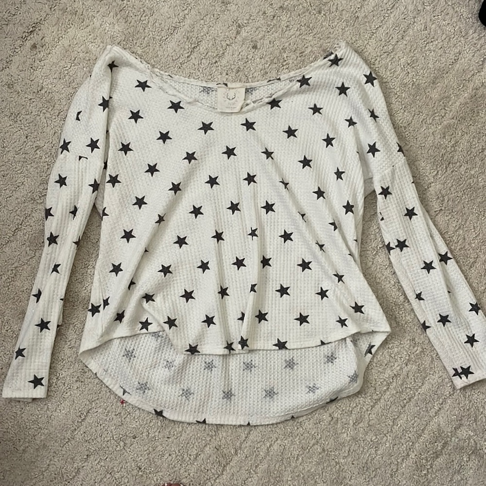 Fantastic Fawn Long Sleeve White Star Shirt Distressed